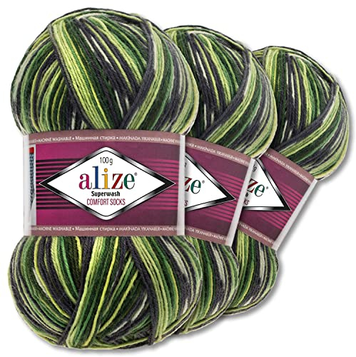 Alize 3x100g Superwash Comfort Sockenwolle 33 Farben zur Auswahl EIN-/Mehrfarbig Pullover Kleidung Wolle (2696)