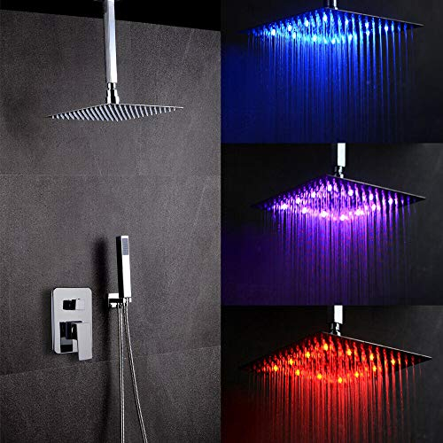 kangten Led Duschkopf, Thermostat Duschpaneel Regendusche mit Farbwechsel Duschköpfe Überkopfbrause Top Sprühduschkopf für Badezimmer