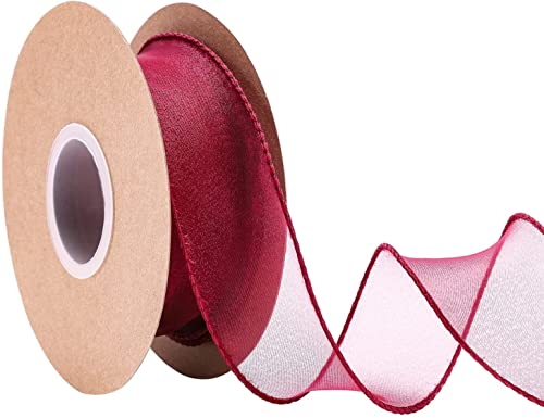 IHKFILAN 38 mm Drahtband zum Verpacken von Geschenken, Organzaband für Hochzeit, Geburtstag, Valentinstag, Weihnachtsdekoration, Chiffon-Bastelband für Haarsträuße (Rot, 10 Yards)