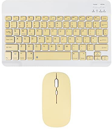 Wireless Keyboard and Mouse - Cordless Slim Bluetooth Keyboard and Mouse Set, Silent Bluetooth Mouse, Rechargeable Keyboard Compatible with iPad Computer PC Laptop Windows Android iOS, Yellow