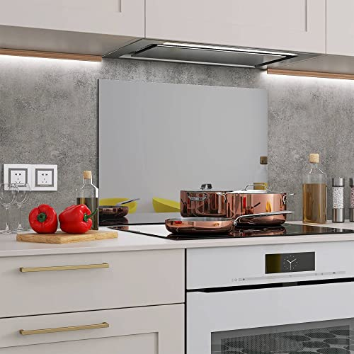 BELOFAY 6mm Grey Tempered Glass Mirror Splashback for Kitchen, Toughened Glass Mirror Heat Resistant Splashbacks for Cookers with Glue (60X70cm)