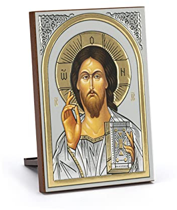 NKlaus Ikone Jesus Christus Holz 6x8,5cm christlich Kunstdruck mit Goldprägung 11085