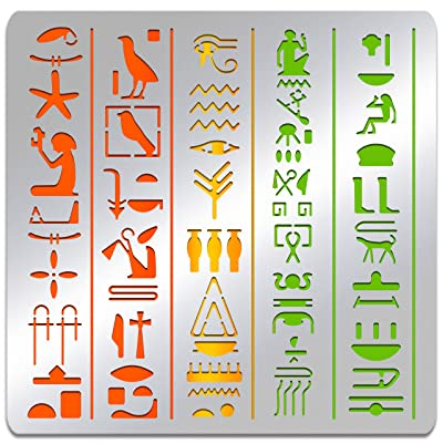 BENECREAT Ägypten Thema Schablonen, 15.6x15.6 cm Ägypten Symbol Elemente Edelstahl Malerei Zeichnungen Schablone Zum Gravieren Und Scrapbooking