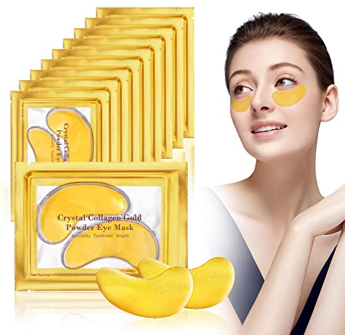 URAQT Augenpads, 10 Paar 24k Gold Collagen Augenmaske, Wiederverwendbar Eye Pad Mask, Augenringe für Augenpflege Feuchtigkeit Spendende, Anti Aging, Gegen Augenringe und Tränensäcke