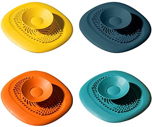 XOPOZON Lot de 4 Bouchons de Vidange en Silicone, Bouchon Baignoire Universel pour Baignoire, Filtre de Protection pour Sol, Buanderie, Cuisine et Salle de Bain (4 Couleurs)