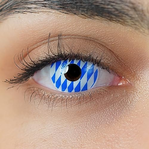 Kontaktlinsen farbig ohne Stärke blau-weiß Charmiga Viva Bavaria | Farbige bayerische Raute Jahreslinsen 2 Stück weiche Farblinsen + Behälter, 0.0 Dioptrien, Oktoberfest