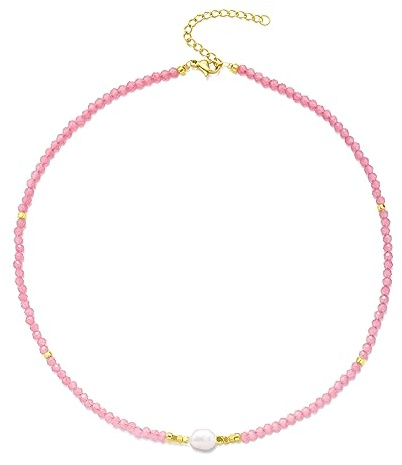 ERNAULO Collares de cuentas coloridas para mujer, collar de cuentas de cristal, collares de playa, collares bohemios para mujer, gargantilla de perlas de acero inoxidable chapado en oro de 18 quilates