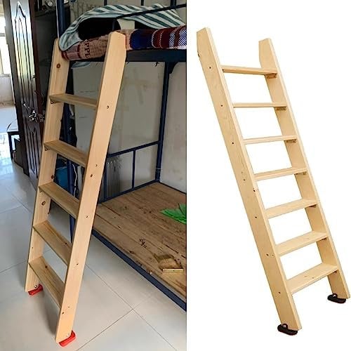 49.2/59/69 inches High Bunk Bed Ladder, Wooden Loft Bunk Dorm Bed Ladder with Red Foot Cushion & Install Brackets for Kids Safety Railing Ladder (Size : 5steps)