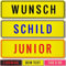 Kennzeichen Junior Schild 34cm x 9cm mit Wunschtext Wunschprägung Namenskennzeichen Namensschild 340x90mm Bobbycar Gokart Tretauto Kettcar Fun Schild (neon gelb)