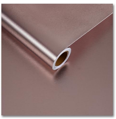 CRE8TIVE Rose Gold Brushed Metal Effect Wallpaper Stainless Steel Contact Paper Waterproof 30cm x 200cm Pink Sticky Back Plastic Roll Kitchen Vinyl Wrap Refrigerator Cabinet DIY Heat-Resist Removable