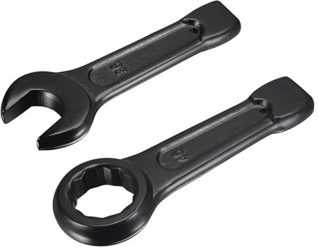 sourcing map 2Pcs 36mm Single Open End Spanner 46mm Slogging Ring Wrench High Tensile Steel Single Open Wrench Offset Box End Ring Type Wrench for Mechanical Automotive Repair, Black