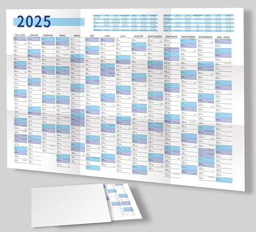 XXL Wandkalender 2025 groß (90x60cm) - Gefaltet/gefalzt - Jahresplaner, Jahreskalender, Plakatkalender für 14 Monate mit Ferienübersicht - Kalender für das Büro