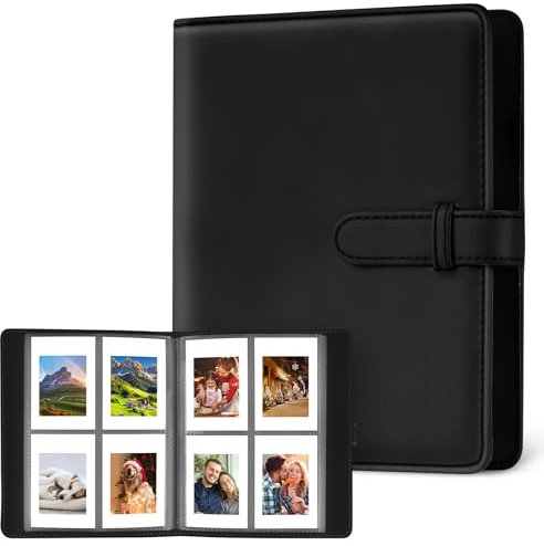 Flintronic Fotoalbum mit 256 Taschen, Kompatibel Mit Fujifilm Instax Mini Film/Kodak Zink Fotopapier/Polaroid Zink Fotopapier/HP Sprocket Fotopapier Mini 3-Zoll-Film Fotobuch aus PU-Leder - Schwarz