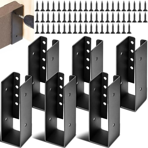 Blulu 6 Pcs 2 x 6 Inches Concealed Joist Hangers, Q235B Steel Joist Bracket with 72 Screws, Waterproof Coated Steel Mount Bracket for Beam Swing Handrail Fence Framing Railing
