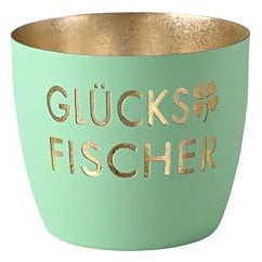 Windlicht Madras Glücksfischer Aqua/Gold Eisen Höhe 8,5 cm