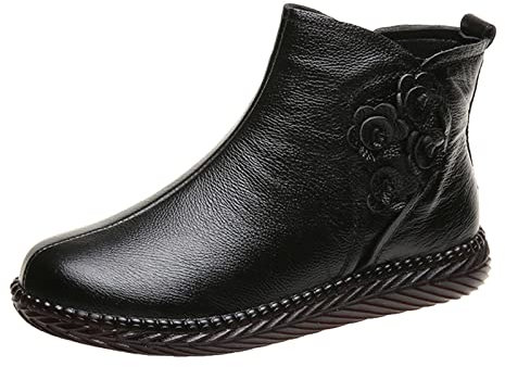Bottes d'hiver Femme Bottines Pieds Larges Femme Mode Automne Hiver Femmes Bottines Plat Fond Souple antidérapant Confort côté Fermeture éclair Fleurs Bottes Mollets Larges 3XL Bottine (Black, 40)