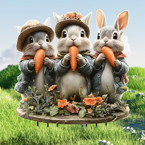 Pipihome Pâques Signes de Cour DéCorations D'ExtéRieur Lapin avec Piquets, Decoration Paques, de Lapins de Pâques,Jardin Décoration Fleur Rétro pour Jardin Terrasse Balcon (C)