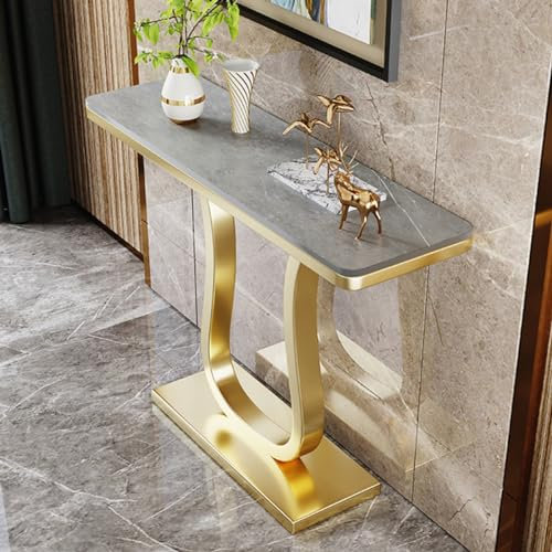 HADECOLL Console Dorée, Table D'Entrée De Style Scandinave, Grande Table D'Entrée en Marbre Artificiel pour Salon, Couloir, Entrée, 120 X 30 X 80 Cm