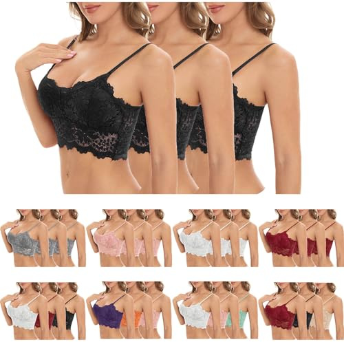 Lot de 3 Soutien Gorge Dentelle Brassiere Push Up Femme Sexy Brassière sans Armature Comfit Bustier Minimiseur Bralette Classiques Bra Crop Top Lingerie