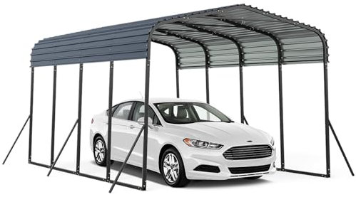 COSTWAY Cochera 440x300cm, Garaje Exterior para Coche con Techo Rígido, 4 Patas Inclinadas, Base Mejorada, 12 Anclajes, Resistente a Vientos y Nieves, para Coches, Barcos y Tractores