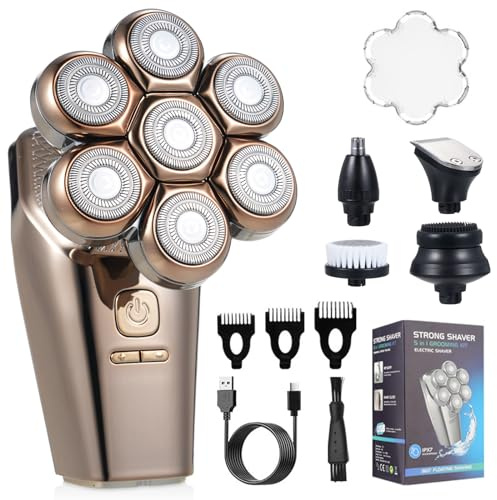 Goshyda Head Shavers für Kahle Männer: 5-in-1-wasserdichtes Pflegekit mit 7D-schwimmenden Köpfen und LCD-Display, Typ-C Wiederaufladbare Elektrische Rucksern