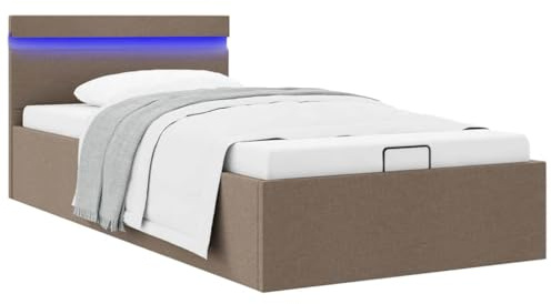 YuuSsea Hydraulisches Bettgestell Taupe Stoff 90x200 cm mit LED-Beleuchtung, Modernes Polsterbett mit Bettkasten, MDF-Rahmen, Einzelbett