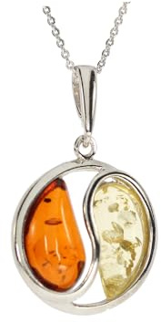 Artisana-Schmuck Yin Yang Anhänger mit Bernstein, 925 Sterling Silber rhodiniert, Nickelfrei mit Geschenkbox