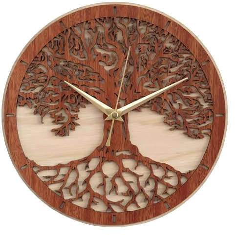 Holz Wanduhr Baum des Lebens Design Stille Mechanismus Elegante Dekorative Uhr für Wohnzimmer und Wohnkultur