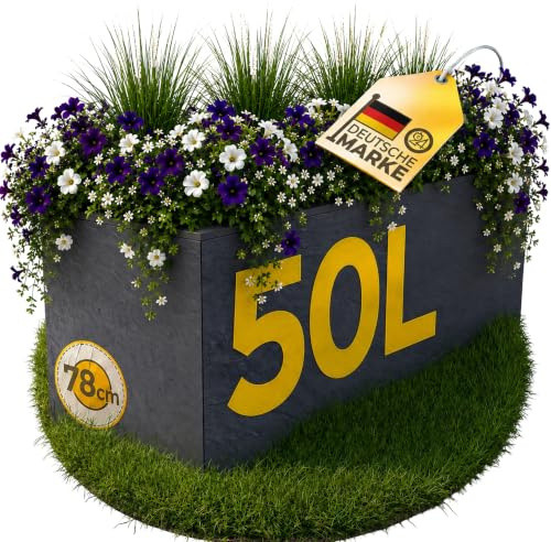 Ondis24 Pflanzkübel Vulkano, 50L Pflanzvolumen, rechteckig, Blumenkasten mit Wasserspeicher, Balkon Terrasse, Blumenkübel (Anthrazit)