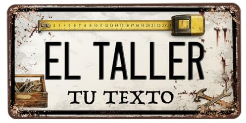 Cartel Personalizado para Taller con Nombre – Placa Metálica Vintage para Taller o Garaje, Decoración Industrial, 15x30 cm