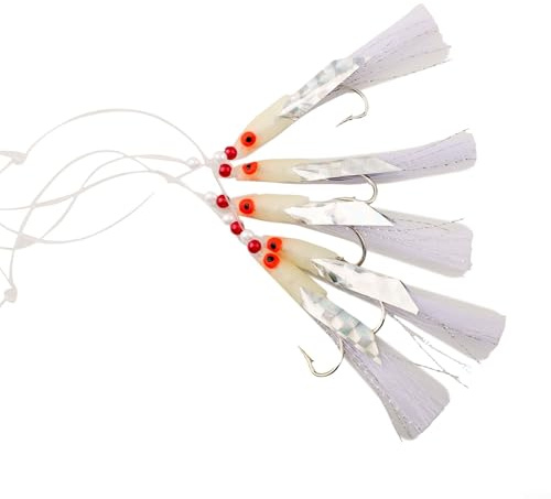 Sea Fishing for sabiki Rig 6 Hook Feather Lure for Mackerel Herring - Resistant Steel with Luminous Beads - 150cm Length 3/0 Size