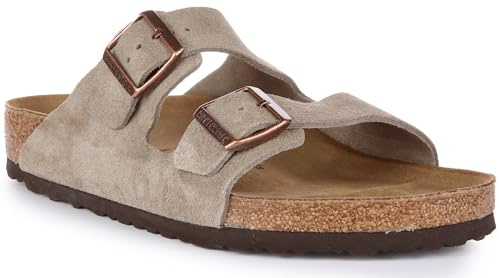 Birkenstock Classic Arizona Leder, Unisex-Erwachsene Pantoletten, Grau (Taupe), 45 EU