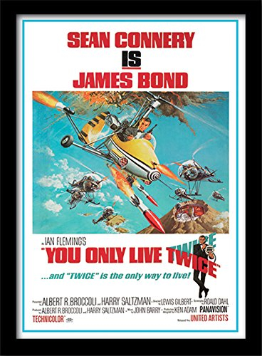 James Bond Gerahmter Kunstdruck, mit Motiv, englischem Text You Only Lice Twice, A3