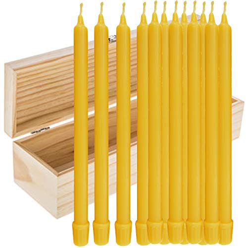 100% Beeswax Candles Organic Hand Made - 11 Inch Tall, 5/8 Inch Diameter (Set of 12 in Box)