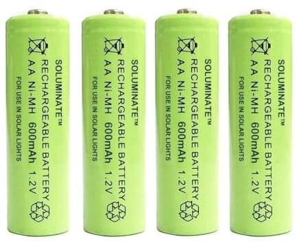 4 x Soluminate™ UK AA Rechargeable Solar Light Batteries 1.2V 600mAh NiMH Ni-MH for use outdoors in Garden Solar Lights