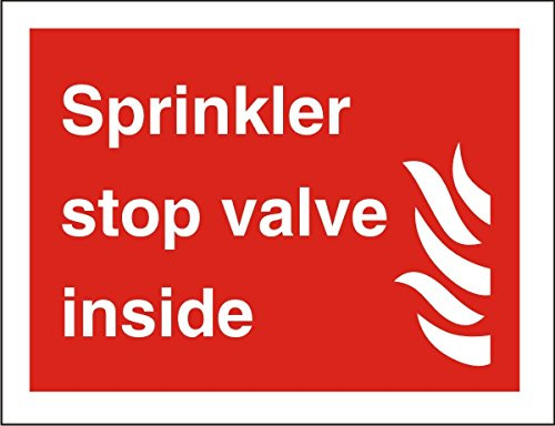 Seco Sprinkler Stop Valve Inside & Fire Sign, 300mm x 200mm - Self Adhesive Vinyl