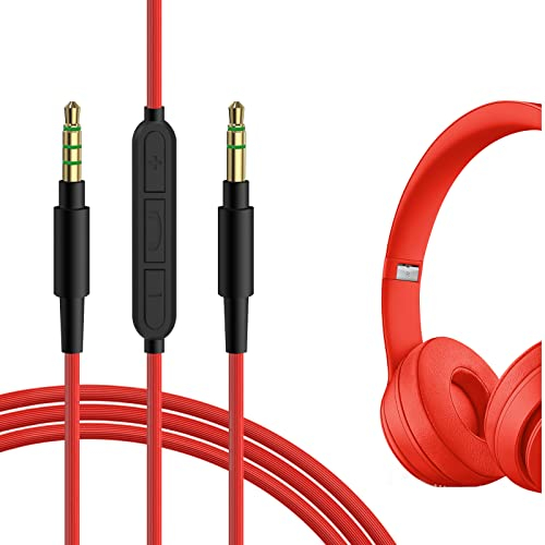 Geekria Cable de Audio con micrófono Compatible con Auriculares Beats Solo 4, Studio Pro y Studio 3. Cable estéreo de Repuesto de 3,5 mm a 3,5 mm con micrófono Integrado y Control de Volumen 1,2 m