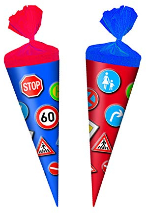 2x Schultüte Verkehrszeichen / Zuckertüte / Länge: 20cm / rund