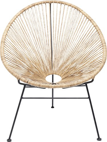 Kare Design Sessel Spaghetti, Natur, Indoor und Outdoor Stuhl im Retro-Design, Gartenstuhl, Relaxsessel für Balkon, Garten, Terrasse, Schwarzes Stahlgestell, 87x74x87 cm (H/B/T)