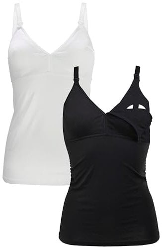 Herzmutter Stilltops Baumwolle OekoTex 100 - einfache Stillfunktion - Stilltop Set 1er & 2er - integriertes Bustier-BH mit Clip-Verschlüssen - 5420 (M, Schwarz/Weiß)