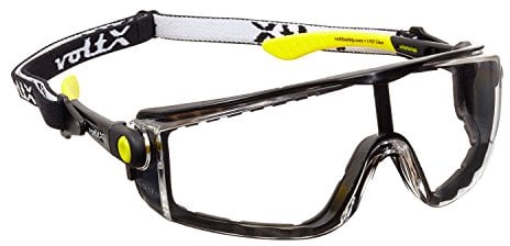 voltX QUAD 4 in 1 Schutzbrille klar mit Schaumeinsatz und abnehmbares Kopfband, CE EN166F