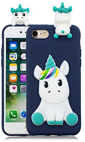HopMore Kawaii Einhorn Handy Hülle für iPhone SE 2020 / iPhone 7 / iPhone 8 Hülle Silikon 3D Hüllen Tier Muster Bumper Design Ultra Dünn Slim Handyhülle Schutzhülle Case Cover - Blaues Einhorn