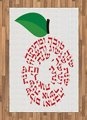 ABAKUHAUS ebraico Tappeto, Shana Tova Apple con Wishes, Tessuto Piatto per Soggiorno Camera da Letto Sala da Pranzo, 120 cm x 180 cm, Vermilion Verde