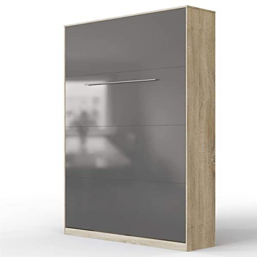 SMARTBett Schrankbett Standard Eiche Sonoma/Anthrazit Hochglanzfront 140 Vertikal