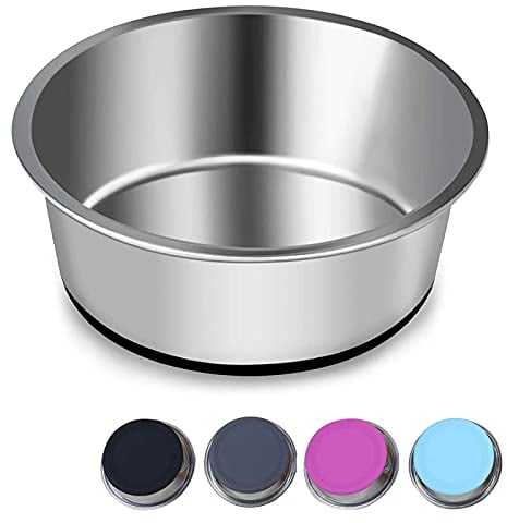 SUOXU Heavy Stainless Steel Dog Bowls, Big Dog Bowl Pet Feeding Bowls Dog Cat Plate Bowls With Non-slip silicone Bases,medium and large Dog Feeder Bowls and Water Bowls(L-20CM)