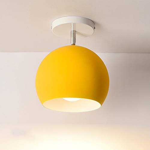 E27 LED Macaron Moderne Einfache Kreative Deckenleuchten Metall Schmiedeeisen Halbkreisförmige Bunte Deckenlampe Einstellbarer Winkel Hängeleuchte für Gang Korridor Küche Bar Restaurant Cafe (Gelb)