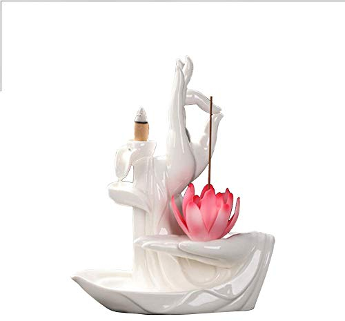 Brûleur d'encens à refoulement Zen Lotus avec 10 cônes d'encens à refoulement - En céramique - Blanc