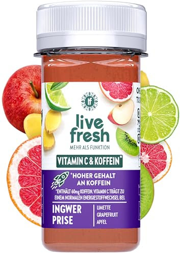 LiveFresh Ingwer Prise | Natürlich & Kaltgepresst | Aus 100% frischer Limette, Grapefruit, Ingwer, Apfel & Guarana | Keine Zusätze, kein zusätzlicher Zucker | 24 x 60ml