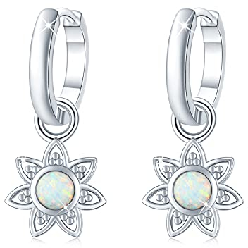 Lotus Blumen Ohrringe 925 Sterling Silber Opal Ohrring Creolen Hypoallergene Ohrringe Blumen Opal Schmuck Blumen Ohrstecker Muttertags Geschenke für Damen Mädchen Kinder