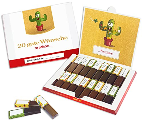 SURPRISA Aufkleberset für Merci-Schokolade: Das persönliche Dankeschön für den Neustart - Job, Reise, Umzug, Gründung, Auswanderung - kreatives Geschenk